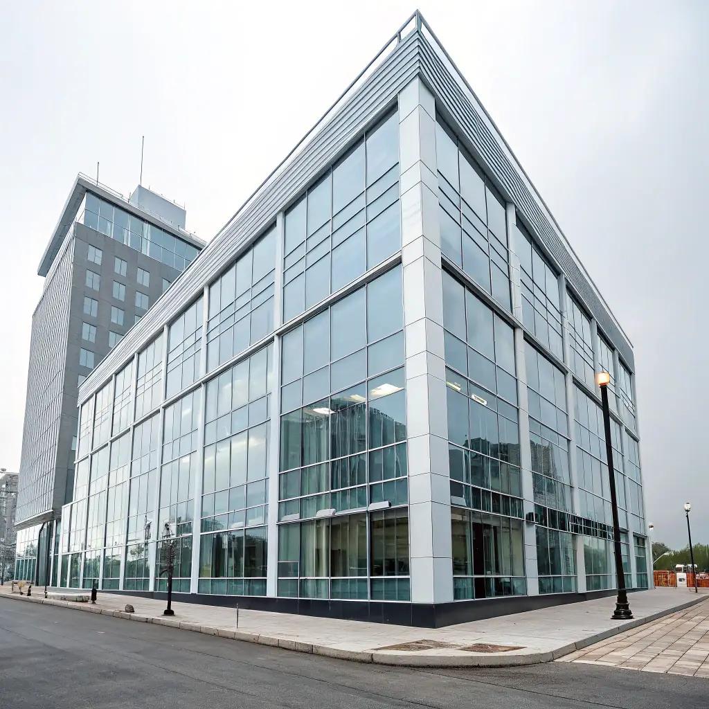 A modern office building representing the technology industry.