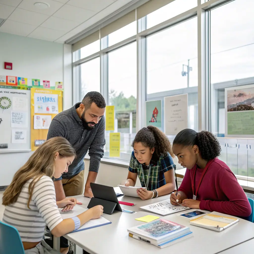A classroom with students representing the education industry.